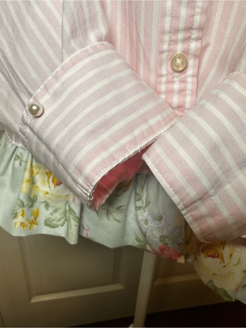 Pink Striped Ruffle Hem Button-Up Blouse - Picture 4 of 6